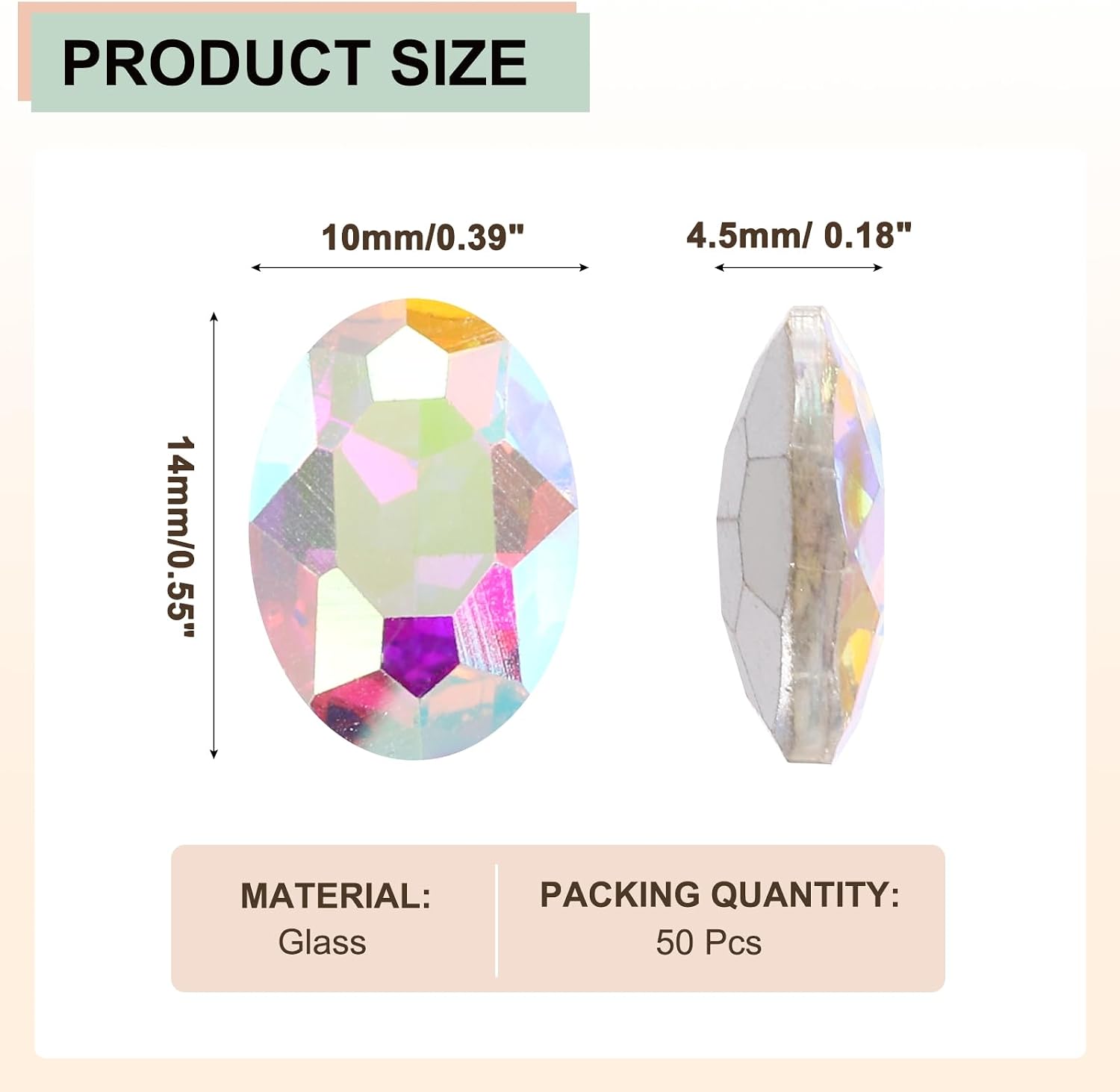 MECCANIXITY 50Pcs Oval Pointed Back Rhinestone, 10 x 14 mm Oval Faceted Glass Rhinestone Gems Pointed Back Faceted Glass Beads for Jewelry Making DIY Crafts Shoes Crystal, AB Color