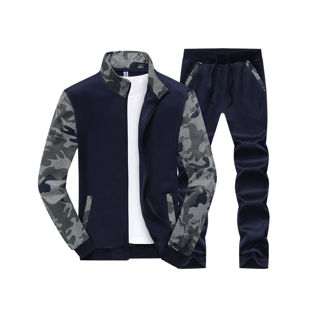 HONGBI Męski dres rekreacyjny, do joggingu, odzież sportowa, długi rękaw, zamek błyskawiczny, sportowa bluza sportowa, kontrastowy sznurek, spodnie do joggingu, kamuflaż, zestawy sportowe, kurtka i spodnie, odzież sportowa, dres z kieszeniami