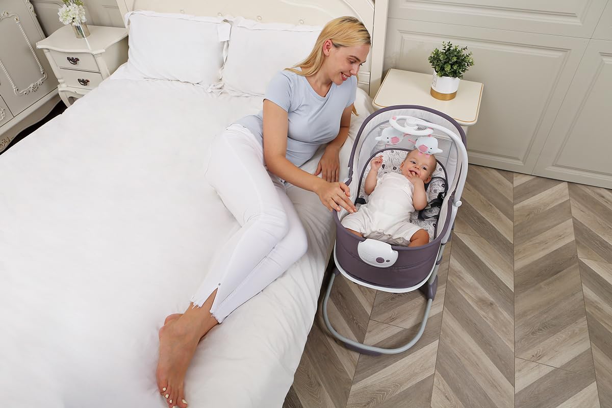 6 in 1 Multi-Function Rocker & Bassinet Grey Pink Birth+ to 36M