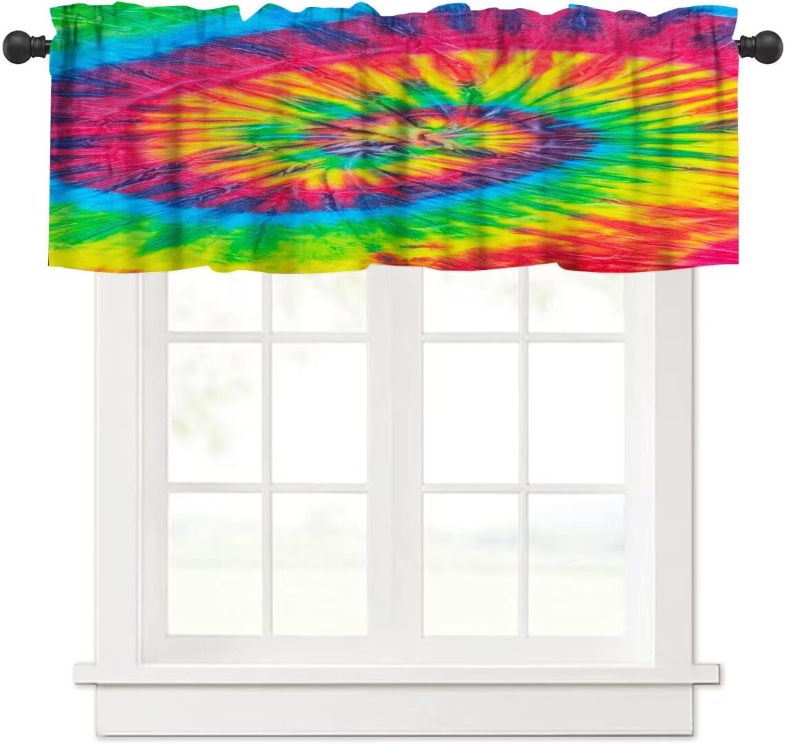 Swirl Tie Dye Multicolor Window Valance Curtain,Retro Spiral Hippie Style Chic Watercolor Window Valances Treatments for Kitchen Living Room Café Décor 54'x18', 1 Panel