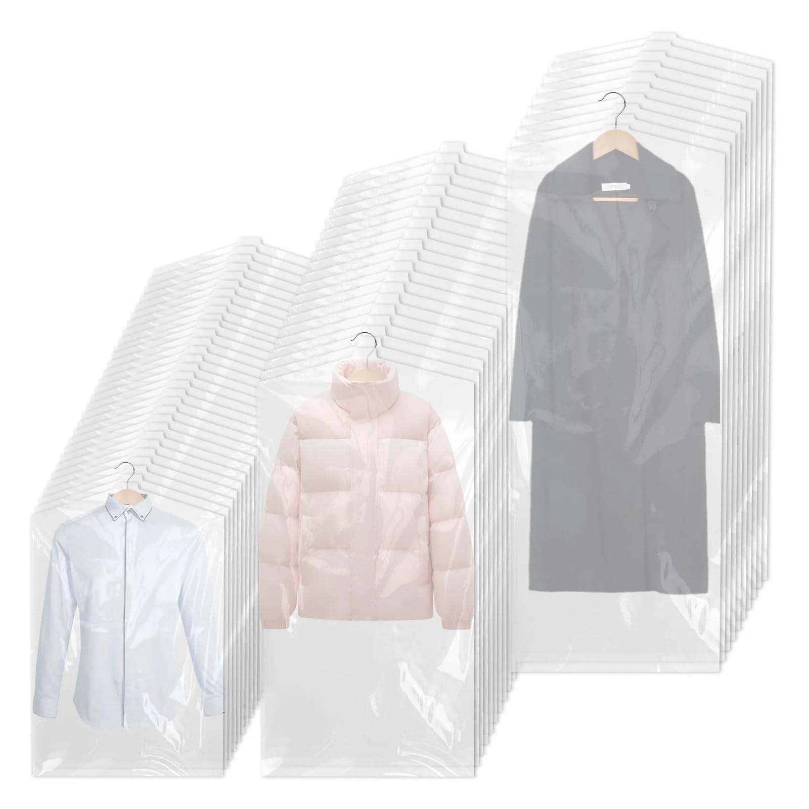 fundas para ropa 60Pcs Clothes Dust Cover Clear Garment Hanging Protector Bag Transparent Fully Enclosed Waterproof Suit Coat Storage