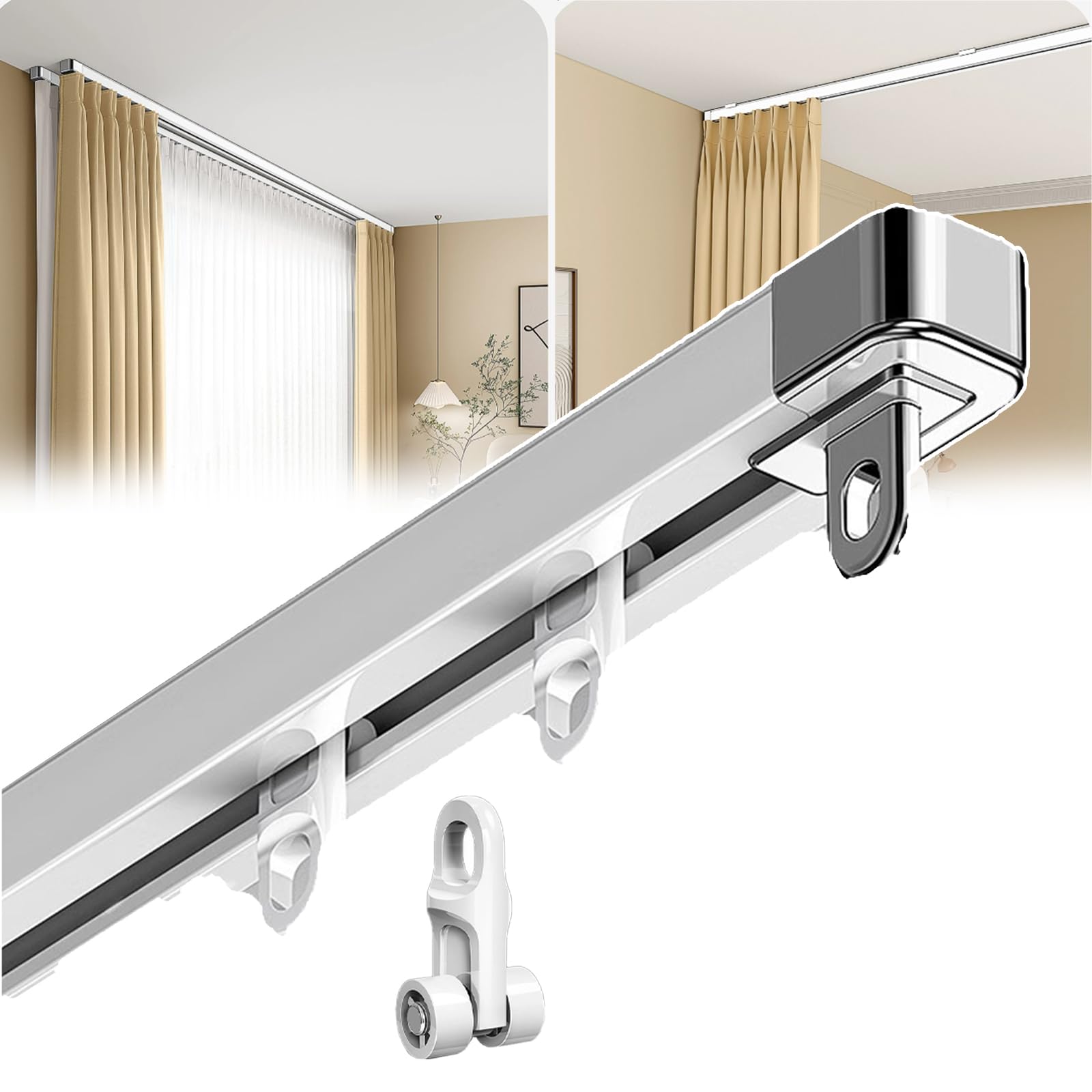 Rail rideau blanc extensible avec poulies pour porte coulissante et douche