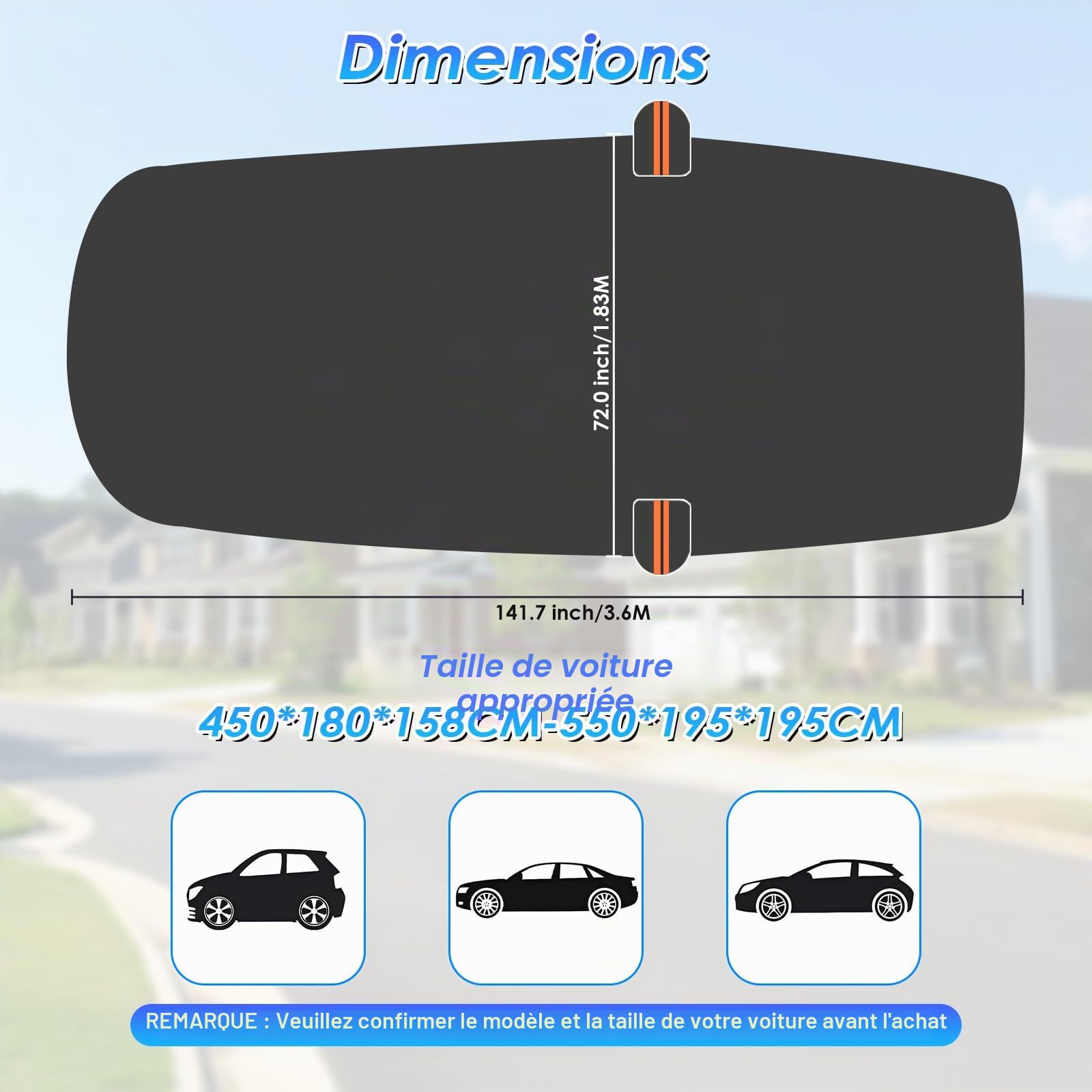 Demi Housse Voiture Ninonly 210D Universelle Demi Bache Voiture Exterieur Protection Toutes Saisons Contre la Pluie, la Poussière, Le Soleil et Les Feuilles Noire