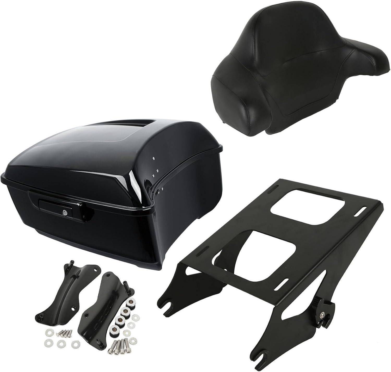 XMT-MOTO King Tour Trunk +wrap-around backrest pad+Black Mounting Rack+Docking Hardware Fit for Harley Touring Road King Road Glide Street Glide Electra Glide Ultra-Classic 2014-2025