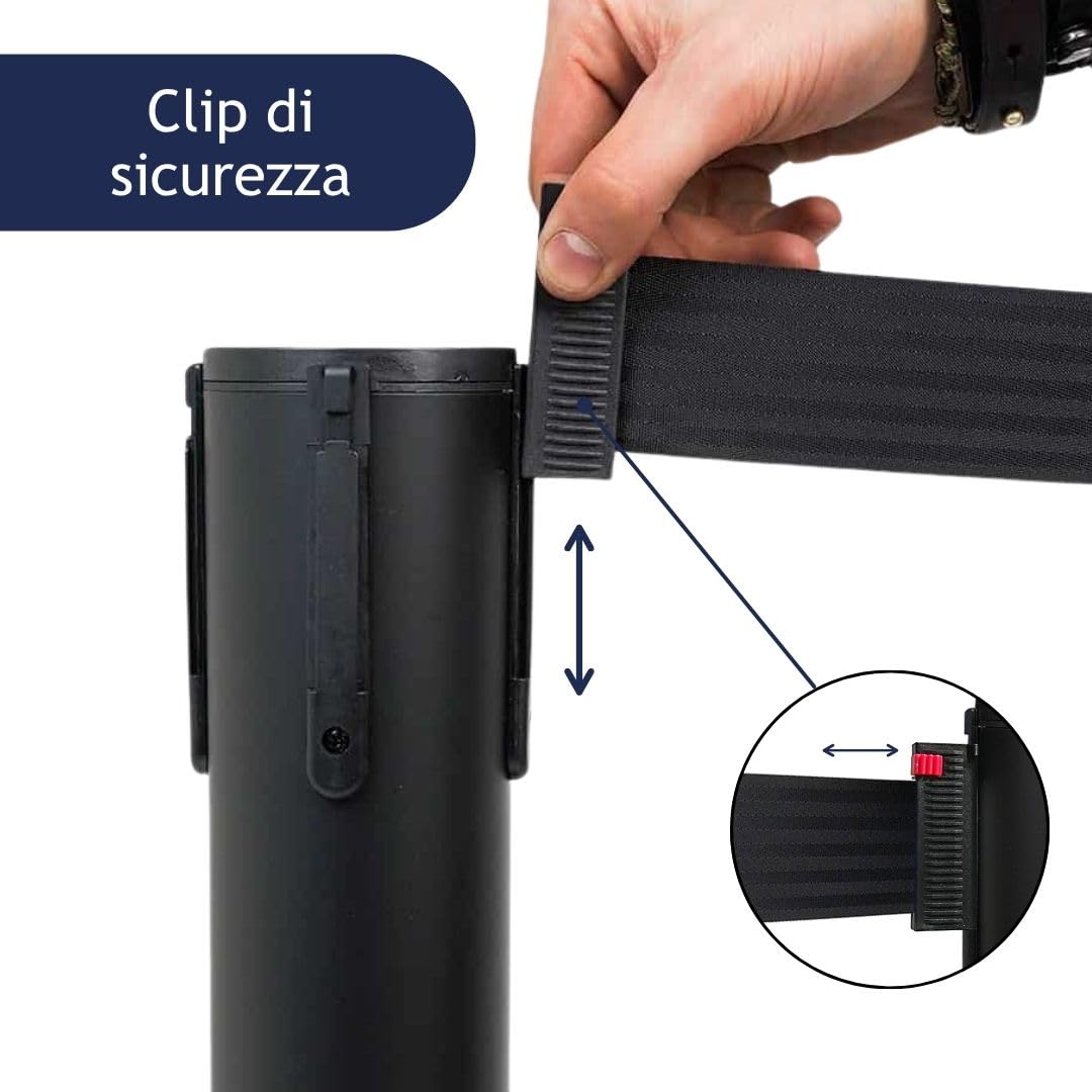 Danieli - Colonnina Segnapercorso con Nastro Estensibile Fino a 5 metri. Nero Opaco, Base Conica (Nero)