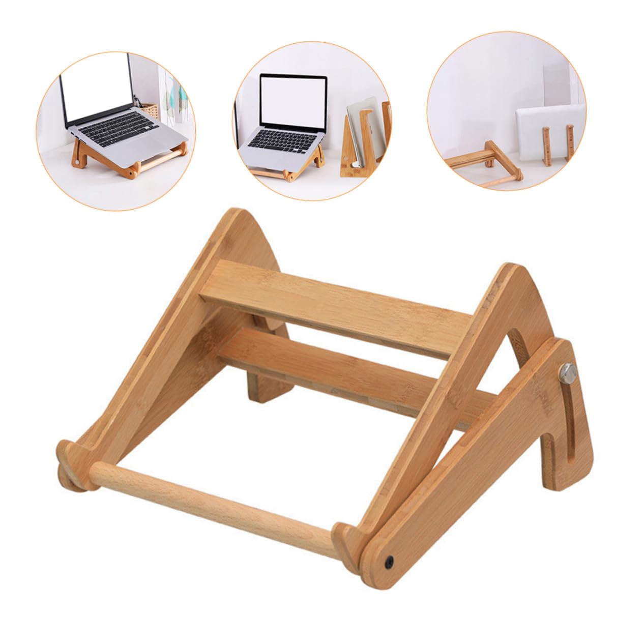 Homoyoyo Supporto Per Laptop in Legno Regolabile, Base Multifunzionale Porta Penne, Pieghevole e Compatto Per Computer Da 13 a 15,6 Pollici, Per Uso Domestico e Ufficio