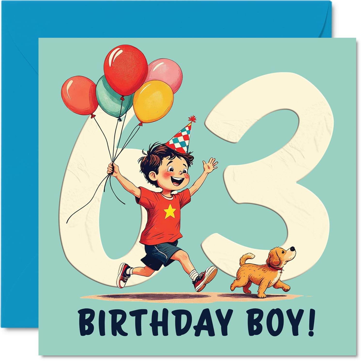 63rd Birthday Cards for Men - Balloon Boy - Happy Birthday Card for 63 Year Old Man Husband Neighbour Dad Friend, 145mm Bday Greeting Cards