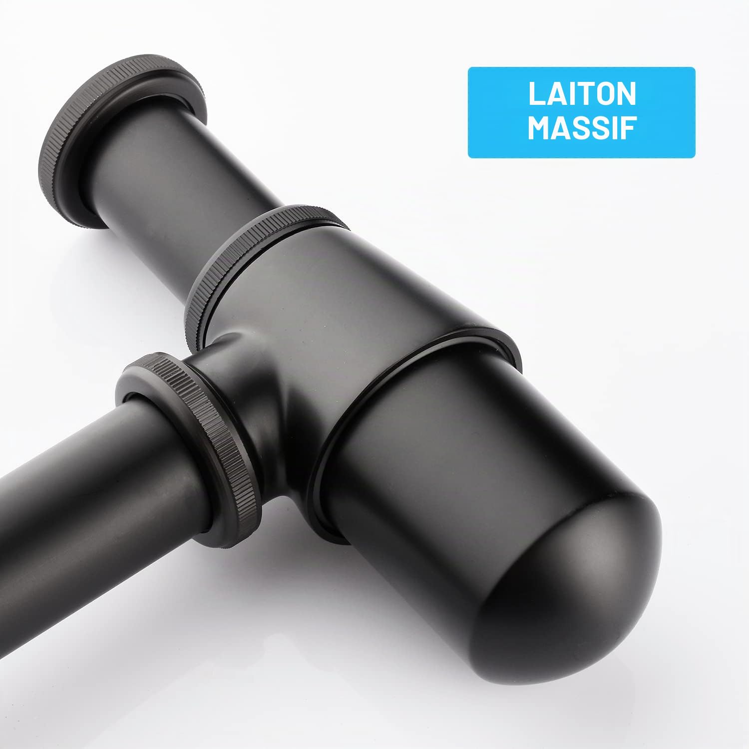 Kit – Siphon à Tasse avec Bonde avec Trop-plein pour Lavabo Noir mat, Laiton Universel Siphon Anti-Odeur, 1 1/4 Syphon Sifon