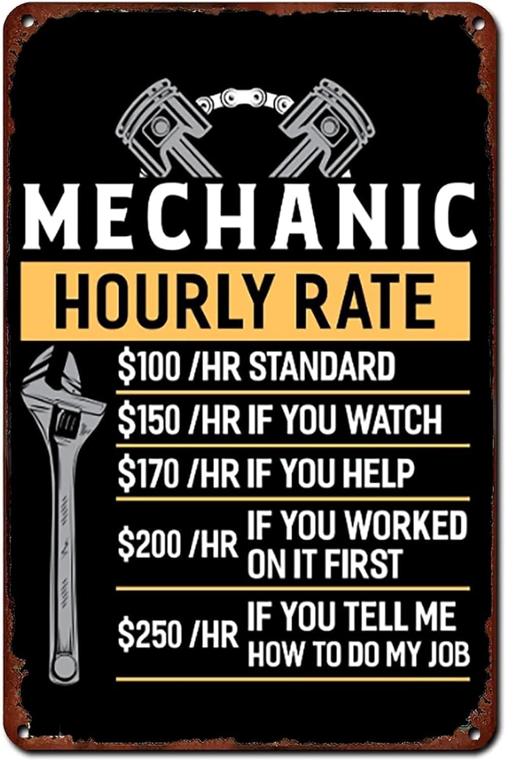 SMAZDFXX Vintage Wall Decor Retro Metal Signs Mechanic Hourly Rate Reproduction Metal Tin Sign Wall Art Poster Plaque for Cafe Bar Pub Home Decor Garage Sign 5.5"x8"