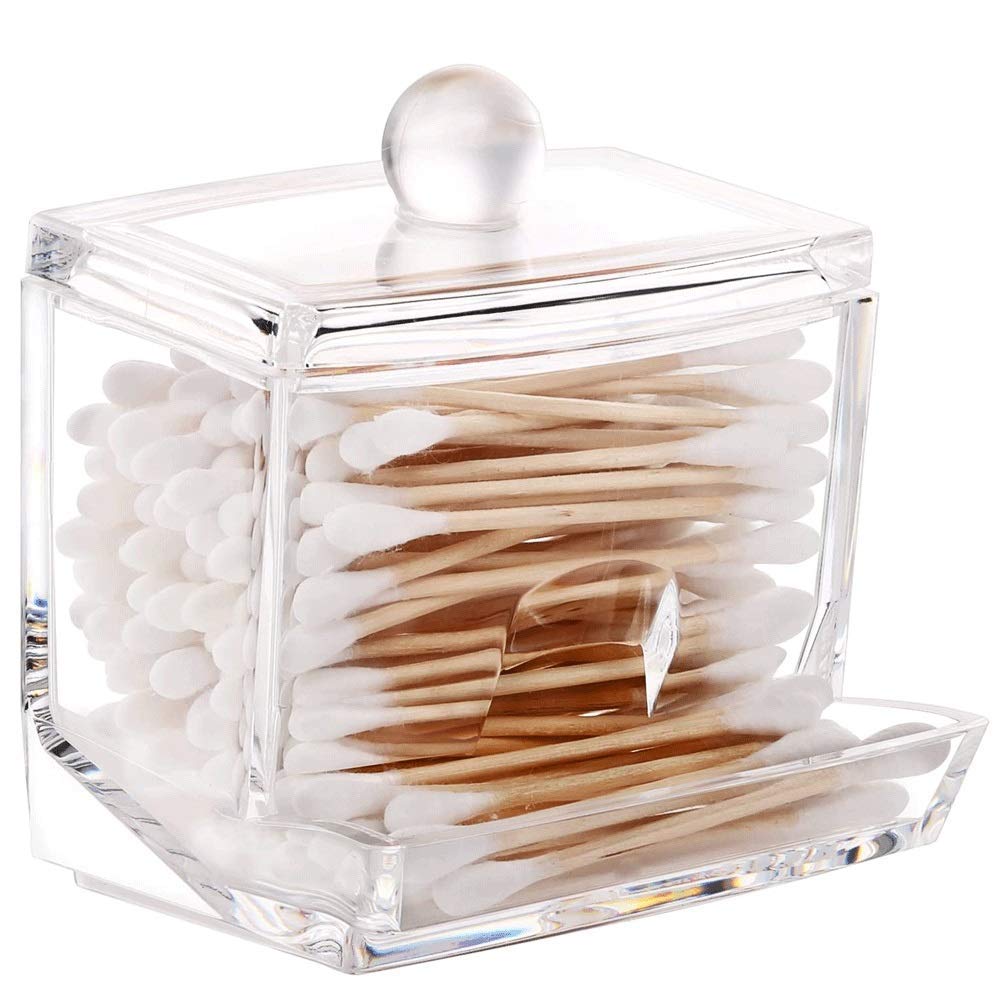 Dispensador de Almacenamiento de hisopos de algodón acrílico, Soporte de hisopo de Bola de algodón Transparente, Caja de Almacenamiento de bastoncillos de algodón, Caja de almacena