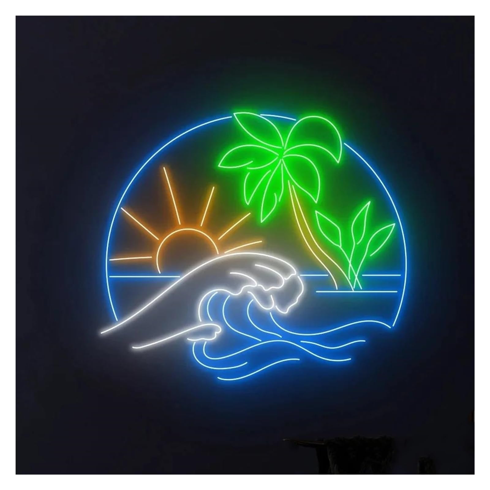 LEMST Sign Lamp Sun Ocean Waves Palm Tree Neon Light Tropical Sea Island Sign USB Powered Room Wall Decor Business Welcome Signboard 58cm