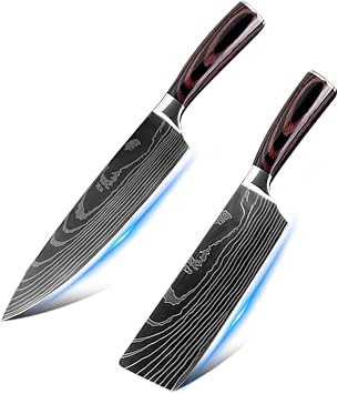 Kitchen Knife 1-10 Piece Kitchen Knife Set Laser Damascus Pattern Chef Knife Sharp Santo Cook Cleaver Slice Utility Knife Resin Handle Color 2pcs-02