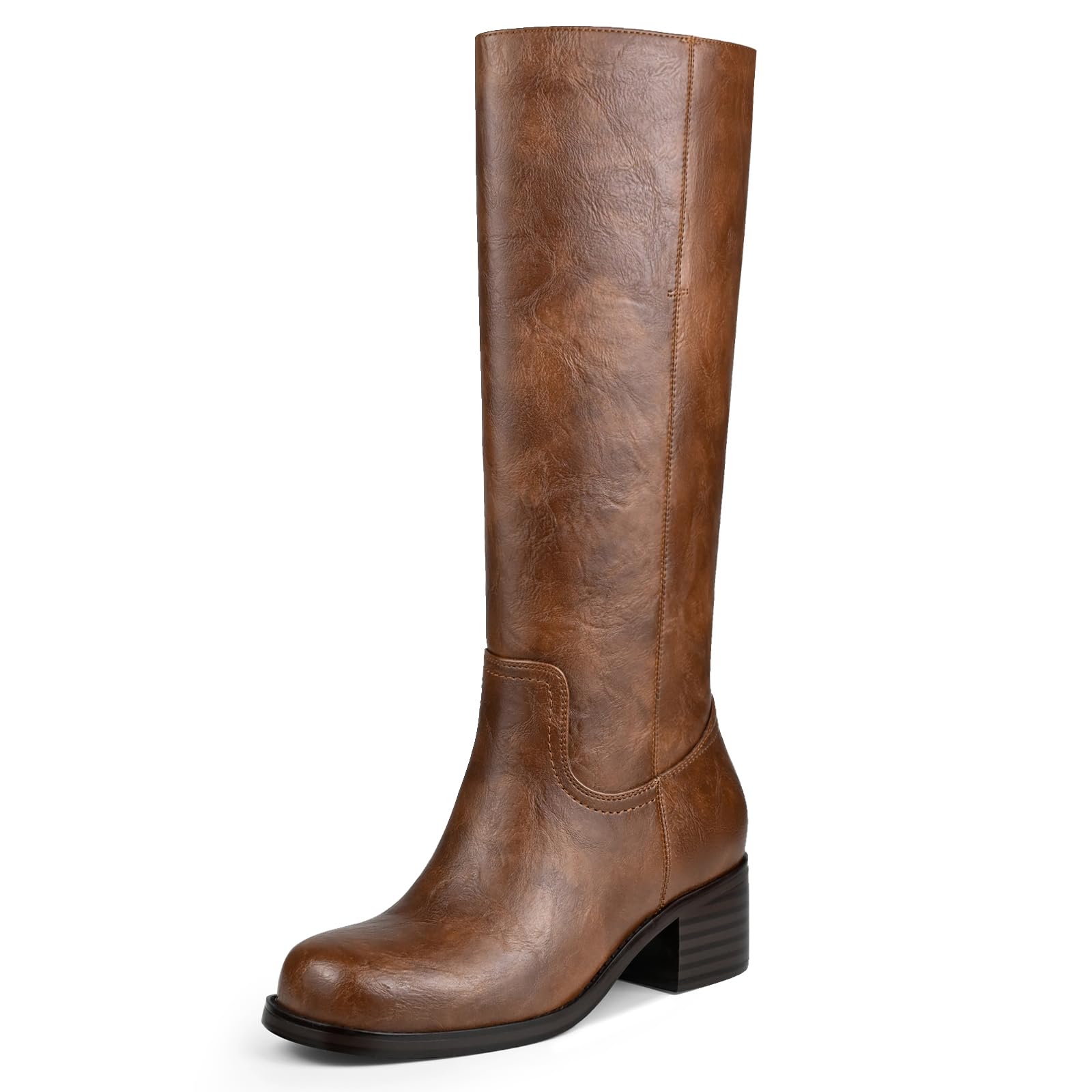 Platform Womens Knee High Square Toe Chunky Block Heel Long Wide Calf Riding Pull On Campus Boots