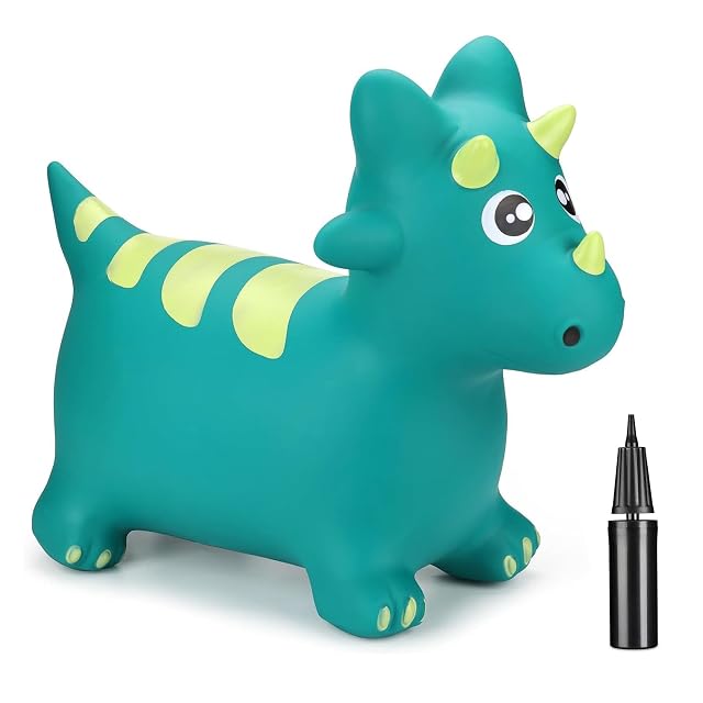 Foto 2 de 8 de Curvaso Animal Bouncy Hopper con bomba para niños, juguetes inflables para montar, dinosaurio verde