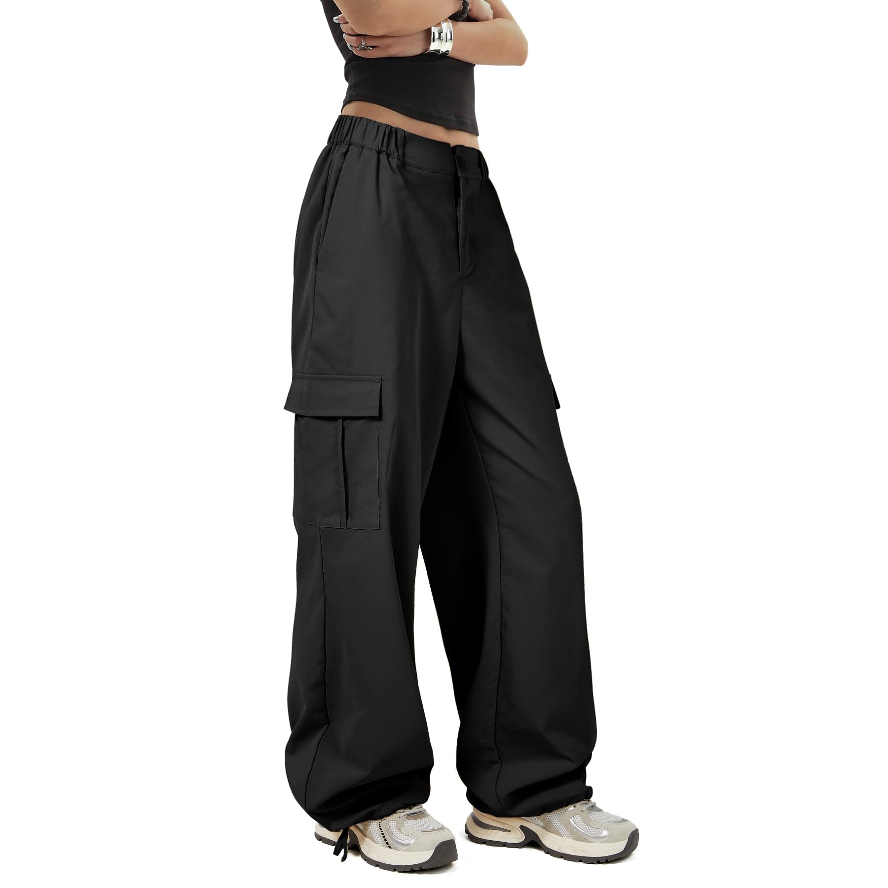 Zando Women's Cargo Pants Baggy Parachute Pants Joggers Y2k Trendy Stretchy High Waist Wide Leg Trousers with Pockets