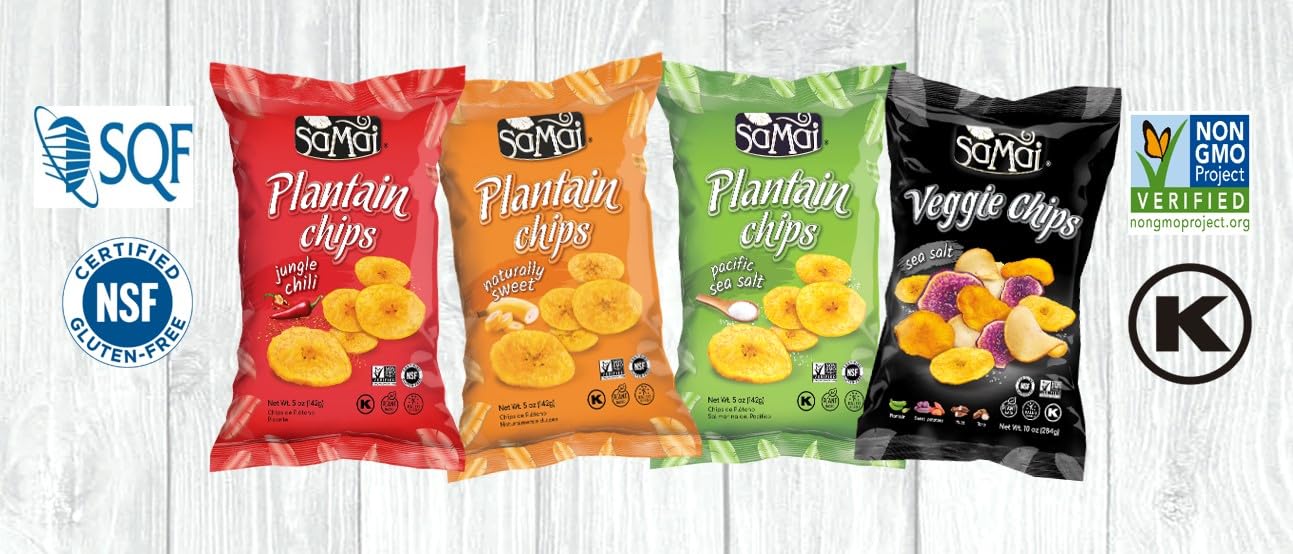 Samai Chips de Plátano con Sal 75g | Pack 15 uds | Snack Crujiente y Natural | Sin Gluten, Vegano
