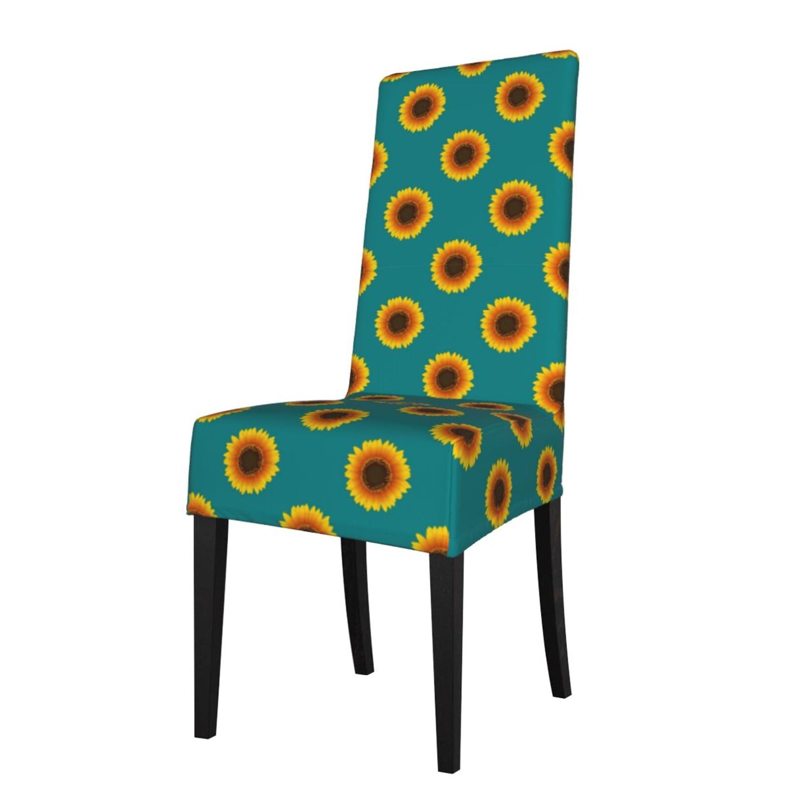 LKYMOH Sunflower Seamless On Green Teal Background, Chair Covers Stretch Chair Slipcovers for Dining Room, for Party Pet Protection Universal Fit Soft Polyester