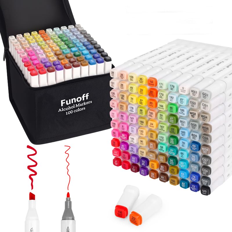 Alcohol Markers 100 Colors Fine & Chisel Dual Tip Art Marker Set