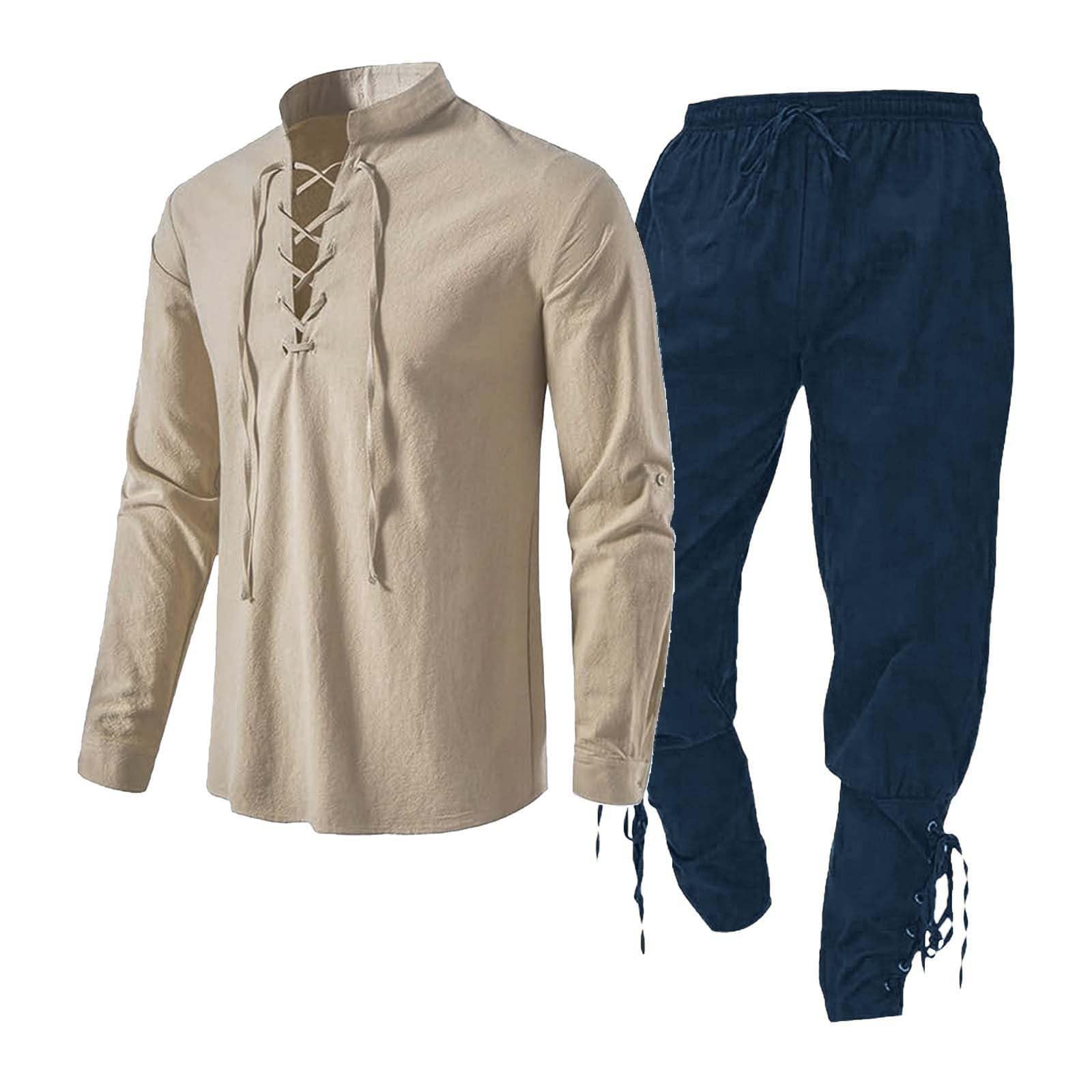 Conjunto genérico de pantalón de camisa de lino para hombre, conjunto de hombre y verano chic, chándal casual vintage, ligero transpirable, ropa diaria y vacaciones, atuendo descontratado deporte