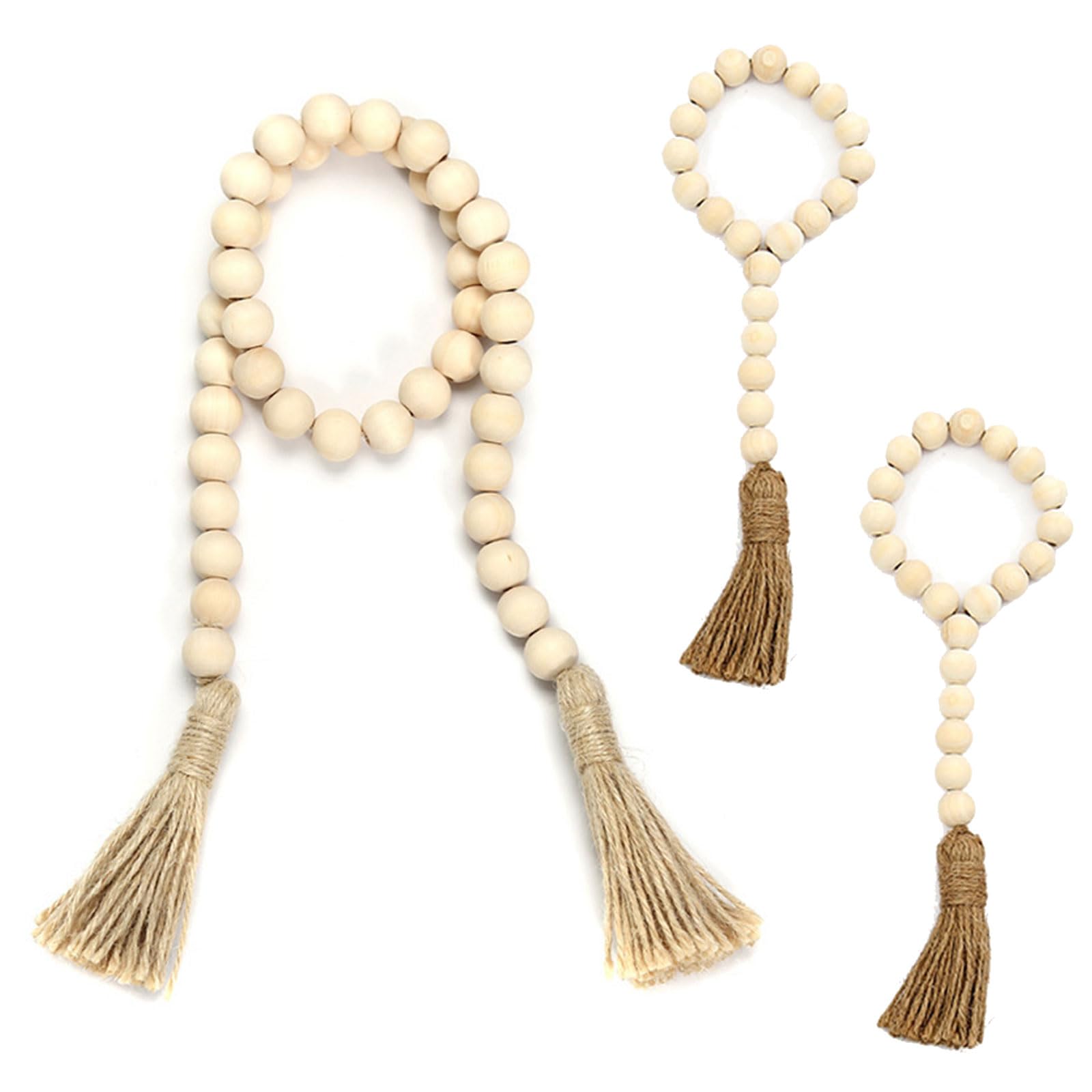 3Pieces Set Wood Beads Garlands with Tassels Country Decors Farmhouses Prayer Beads Wall Hanging Decoration Ornaments Farmhouses Wood Wall Hanging
