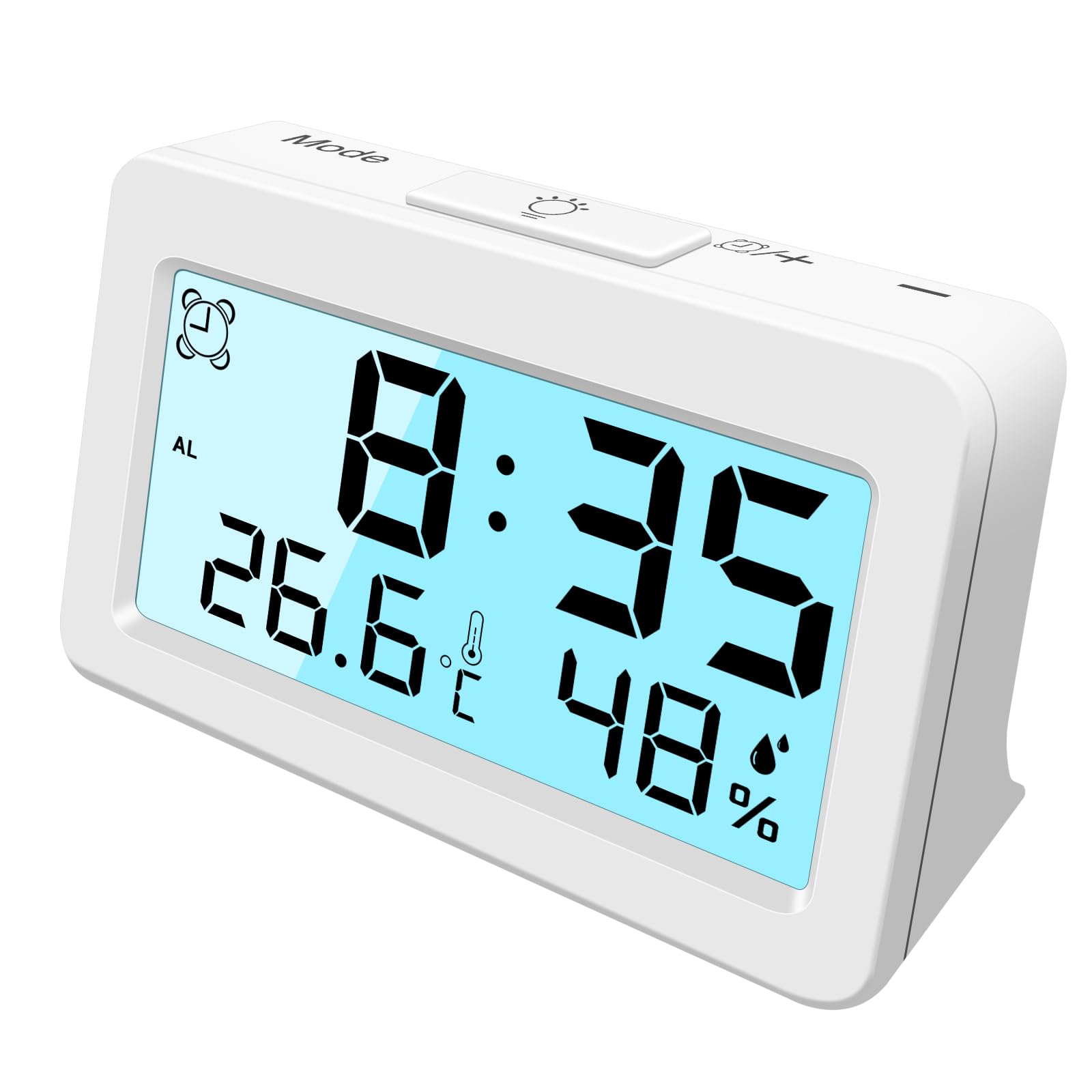 LXSZRPH Mini Digital Travel Alarm Clock with 10s Backlight, Loud Alarm, Temperature & Humidity Display, Battery Powered (CR2032) – Compact for Travel, Home, Office, Dorm (1, White)