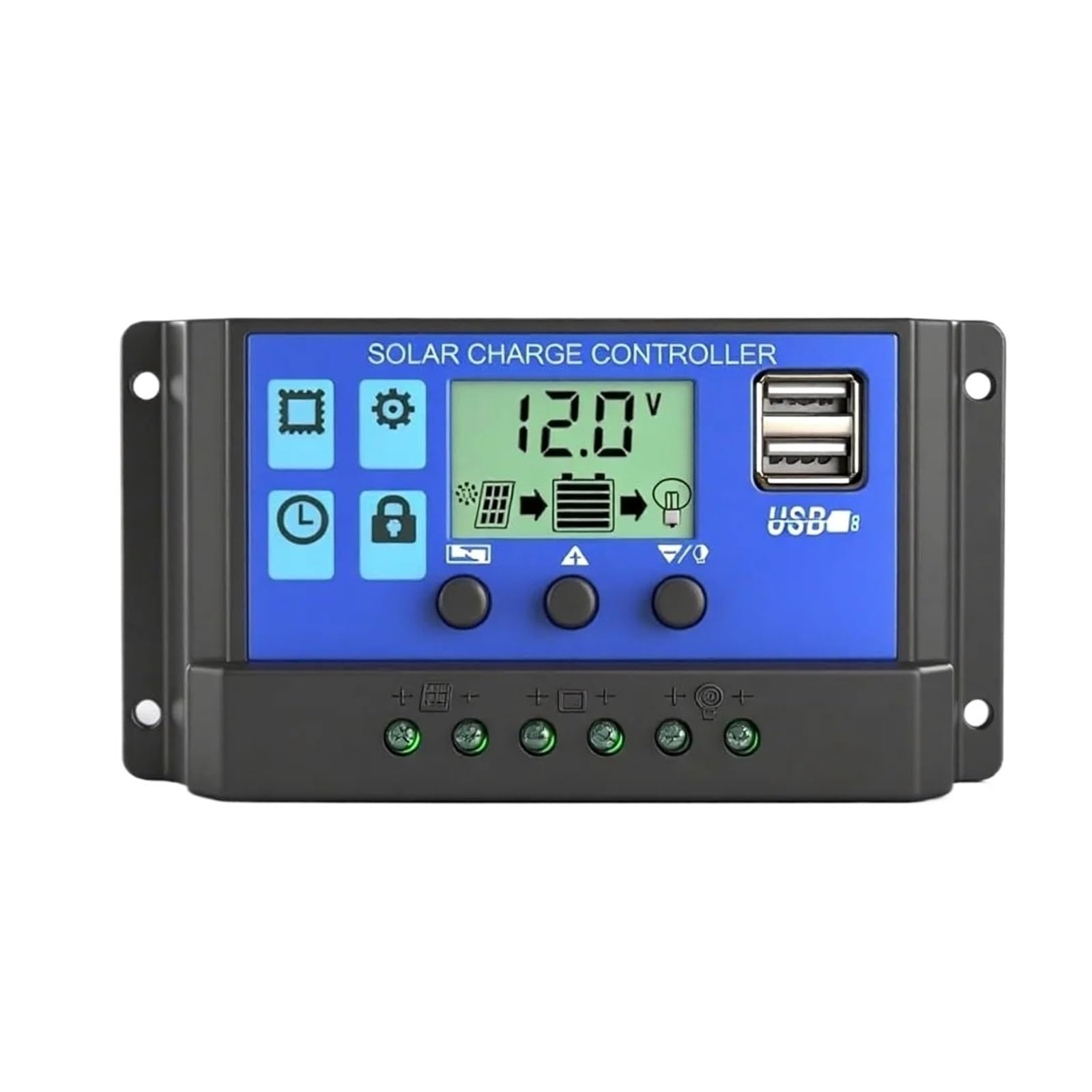 Solar Charge Controller, 100A Solar Charge Controller 12V 24V Panel Regulator Adjustable LCD Dual USB Port Timer Setting PWM Auto Parameter(10A)