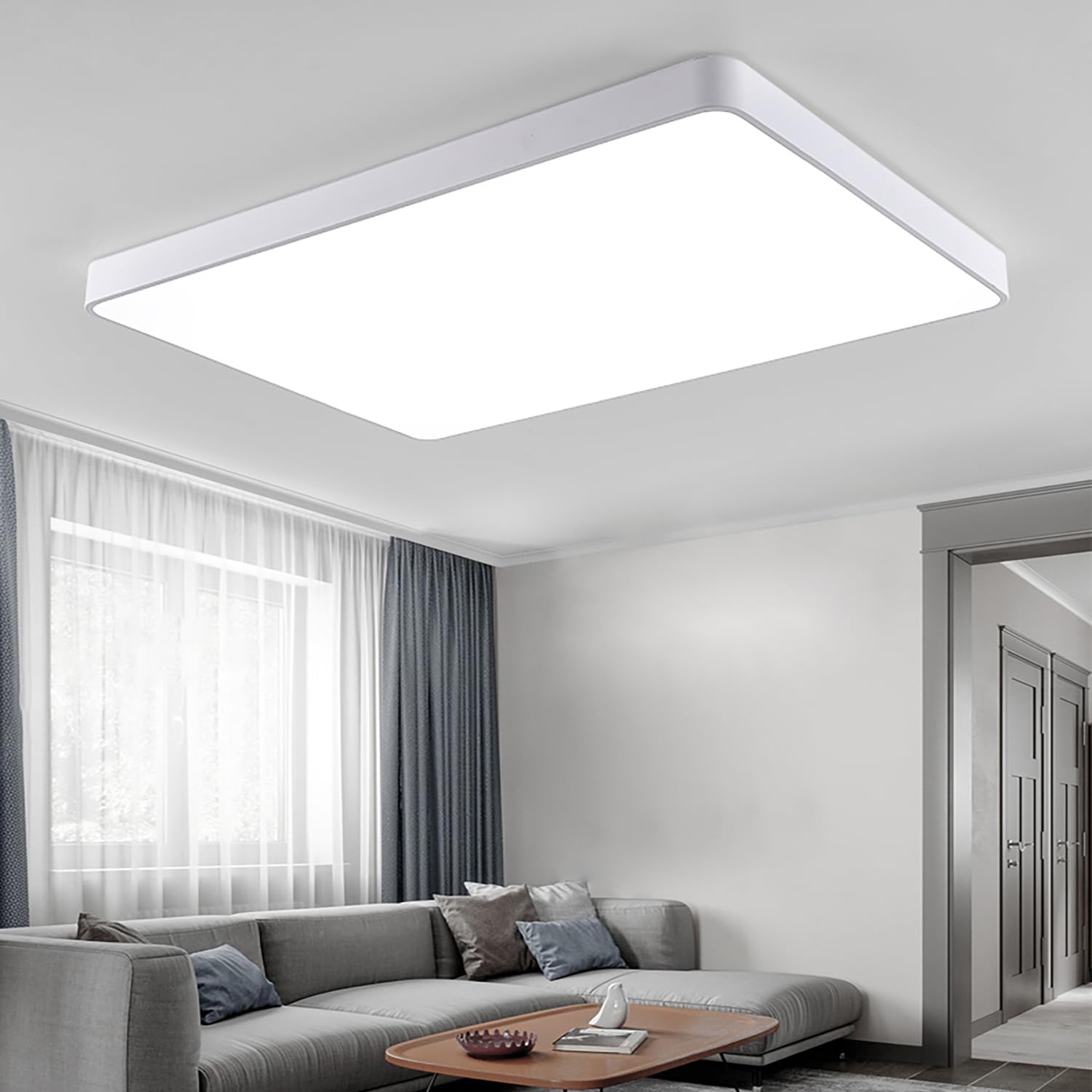 JDONG 90W LED Deckenleuchte Dimmbar 90x55CM Deckenlampe mit Fernbedienung 3000K-6500K Helligkeit einstellbar moderne Rechteckige Leuchte für Wohnzimmer