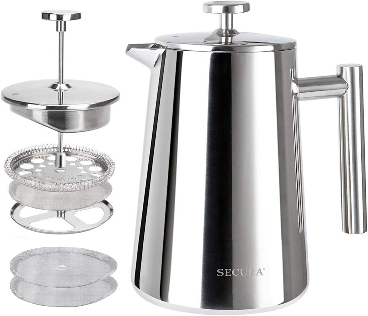 Secura French Press Stainless Steel Insulated Coffee Press with 2 Extra Screens, 34oz
