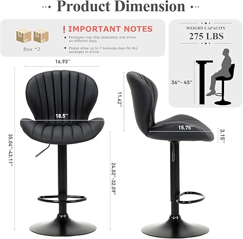 Miniatura 2 de COLAMY Juego de 4 taburetes de bar, modernas sillas de bar giratorias, taburetes tapizados de piel sintética ajustable, altura de mostrador con