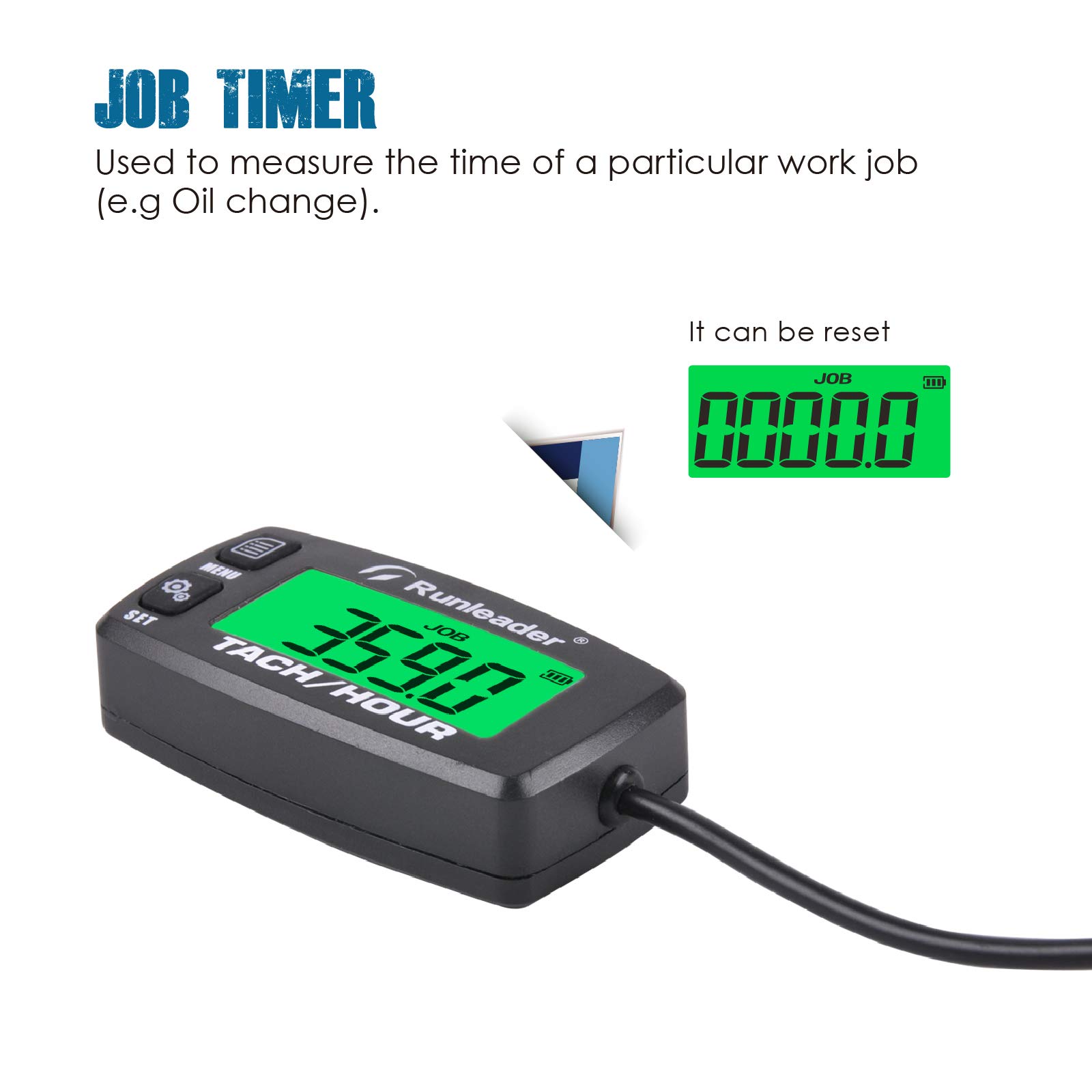 Runleader Compteur horaire moteur numérique,tachymètre de rappel de maintenance pour tondeuse à gazon autoportée Générateur Moto Compresseur de motoneige et équipement à essence (Button-BK)