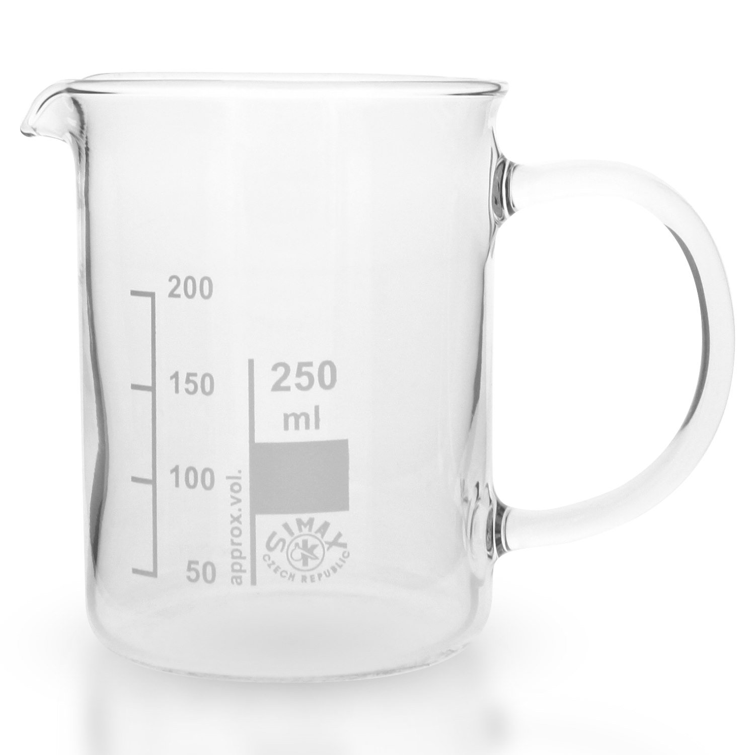 10x Becherglas 250ml aus hitzefestem Borosilikatglas, Niedrige Form mit Henkel und Ausguss
