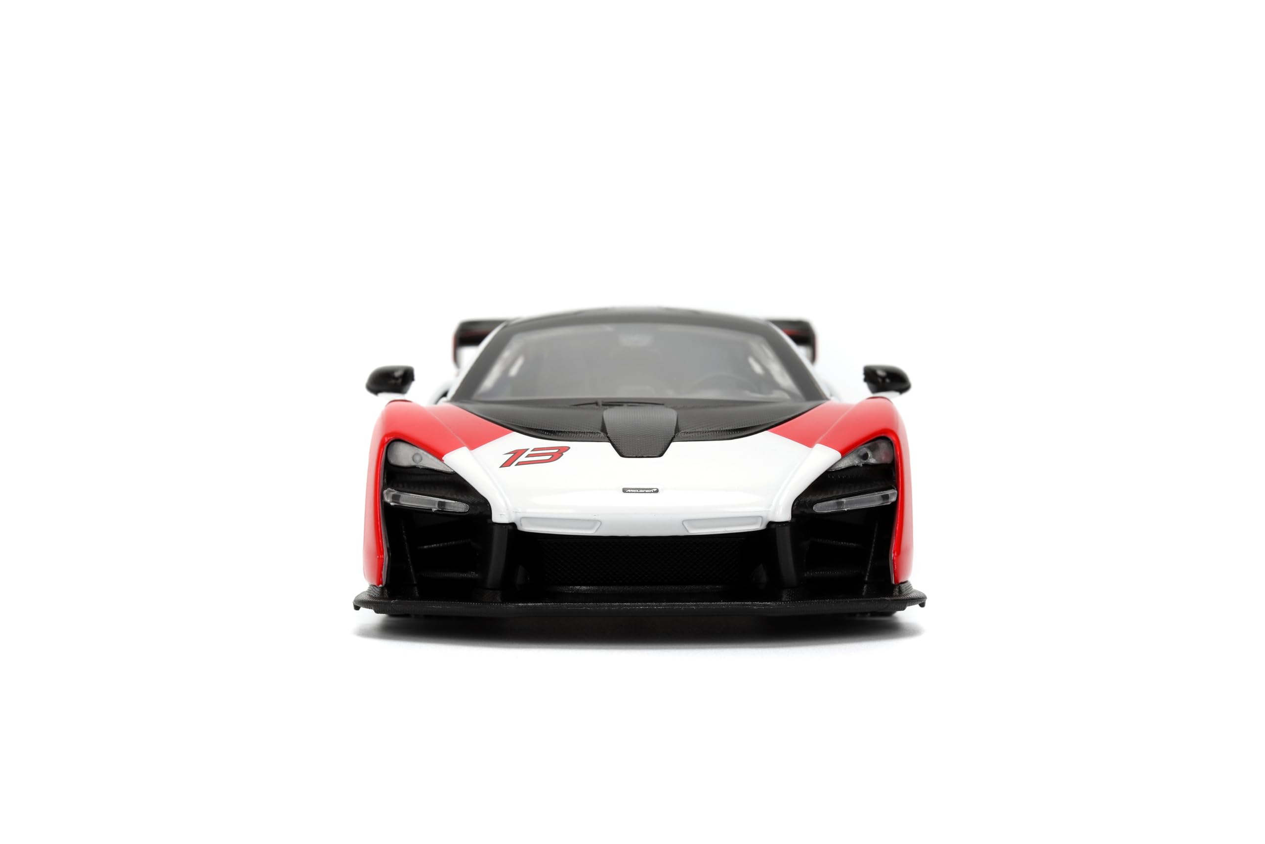 Jada Toys Hyper-Spec 1:24 McLaren Senna odlew samochodowy – otwierane drzwi, maska, bagażnik, gumowe opony (biały/czerwony/czarny)