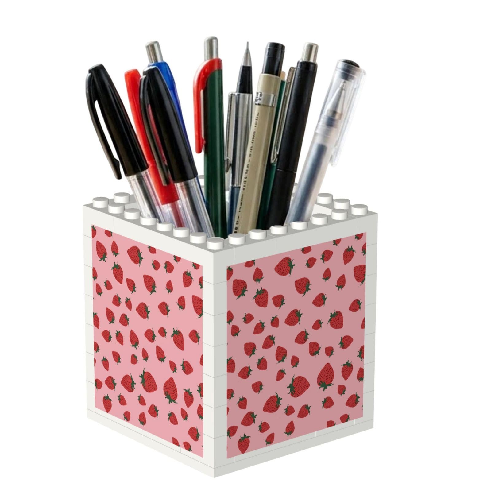 Poadnly Strawberry Fruits Pattern, Pen Pot Pencil Holder for Office Home School, Compact Desk Organiser for Office Stationery