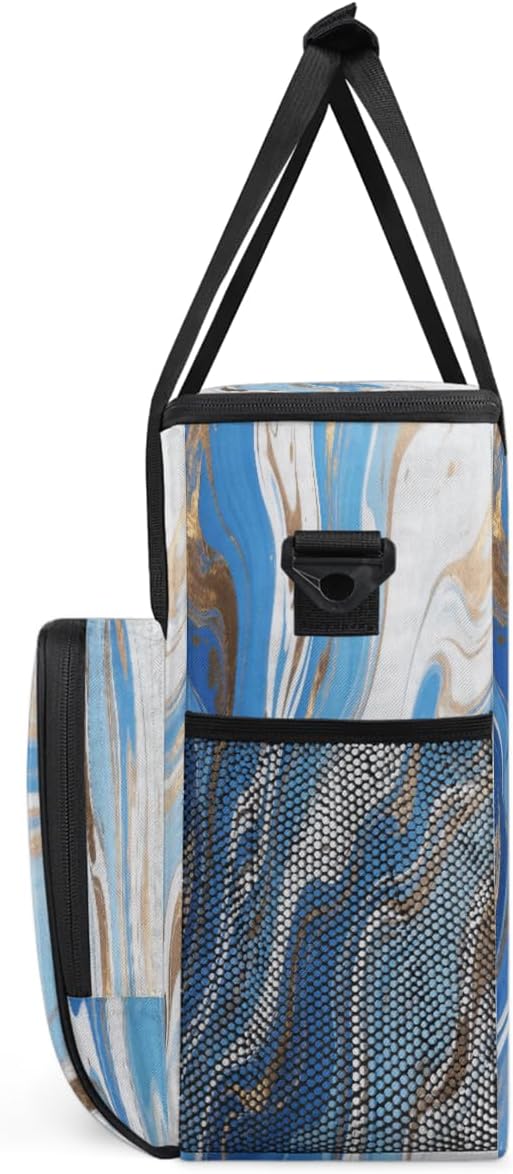 Blue White Gold Portable Coffee Maker Carrying Bag Compatible with Keurig K-Mini or K-Mini Plus - Travel Storage Tote with K-Cup Pod Pockets for Single Serve Coffee Brewer