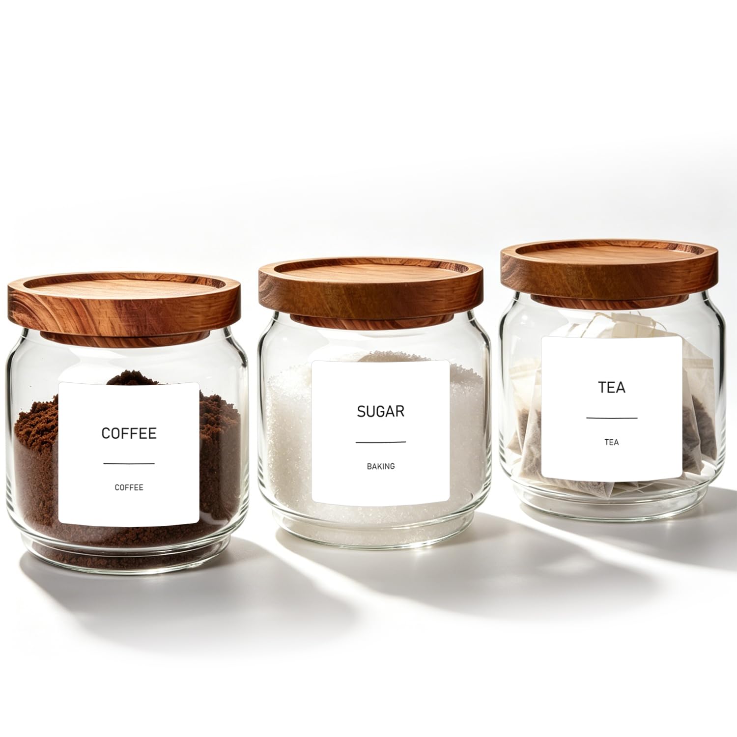 ComSaf 500ml Stackable Glass Tea Coffee Sugar Canisters Set, 3 Pack