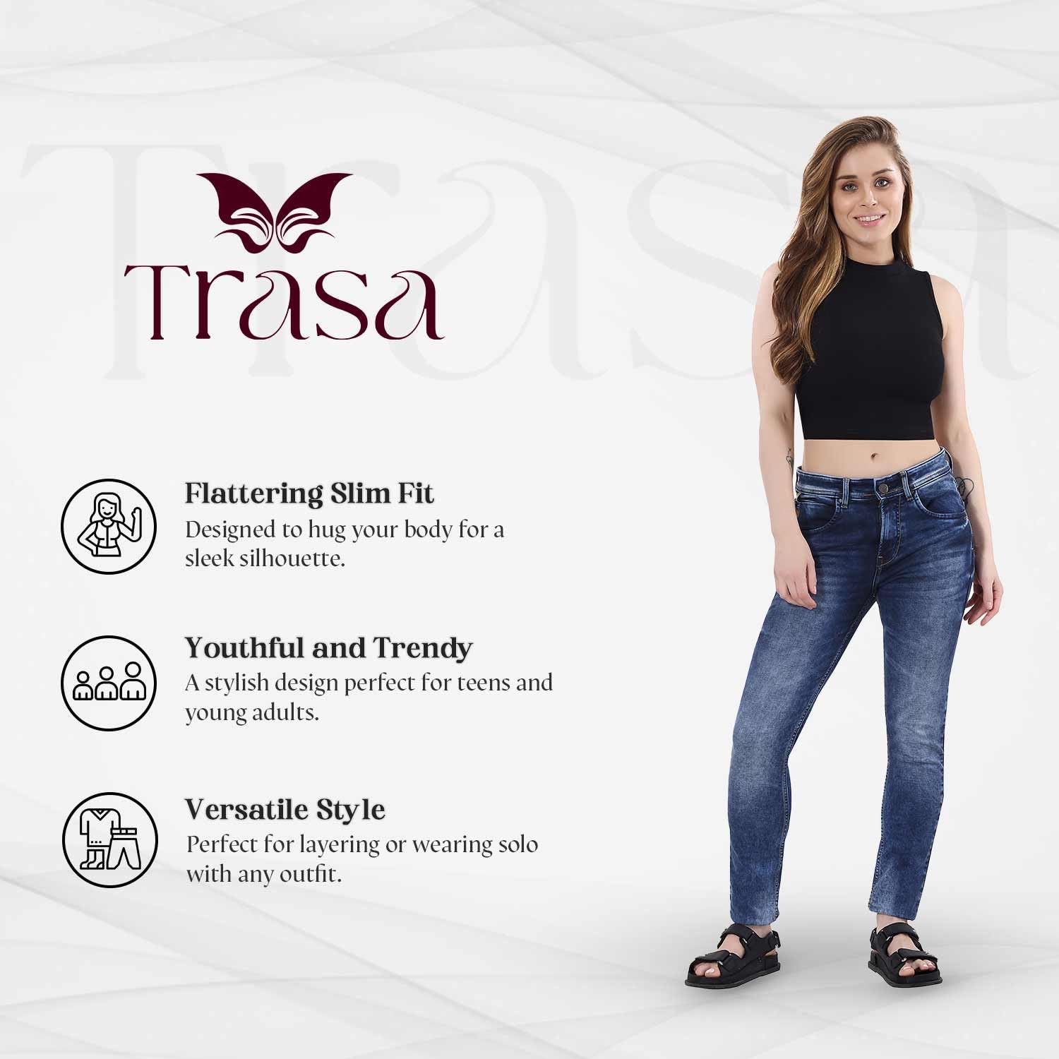 TRASA Womens Sleeveless Rib Knitted 100 Percent Cotton Racer Back Tank Tops Halter Neck Crop Tops - Black - Medium - Slim Fit - Image 2 thumbnail