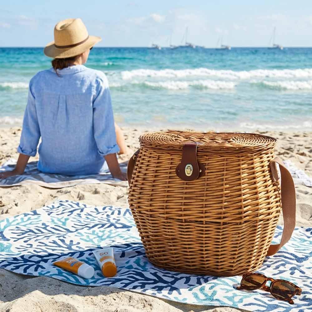 Cesto Vimini Grande con Tracolla e Coperchio 45x37 h35 cm MAX — Raccolta Funghi, Castagne e Frutti di Bosco — Cesto Zaino da Spalla