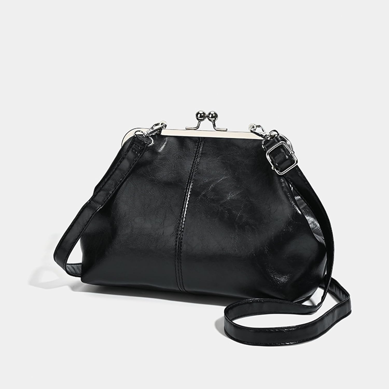 Kiss Lock Crossbody Bag Pu Leather Shoulder Bags For Women Kiss Clasp Handbag Trendy Tote Purse Evening Clutch