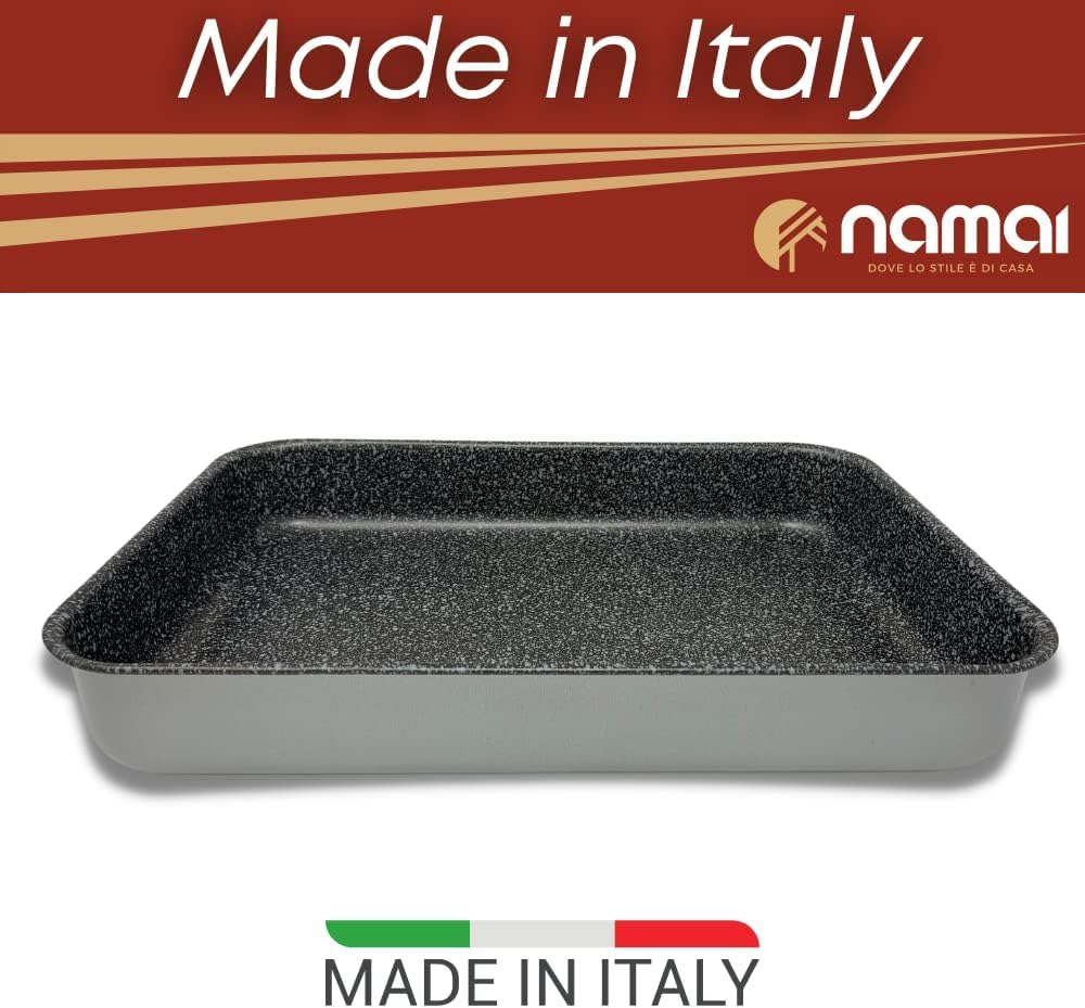 NAMAI - Juego de 3 Bandejas Horno Rectangular, Antiadherente, Apto Para Lavavajillas, Aluminio No Tóxico, Made In Italy, Bandejas De Horno (Set Tris 35 cm, 30 cm, 25 cm)