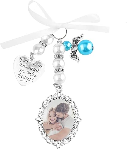 Ramo de boda con dije de foto para boda, recuerdo de boda, lazo de perla, colgante con estilo de corazón disponible en Yaxa El Salvador
