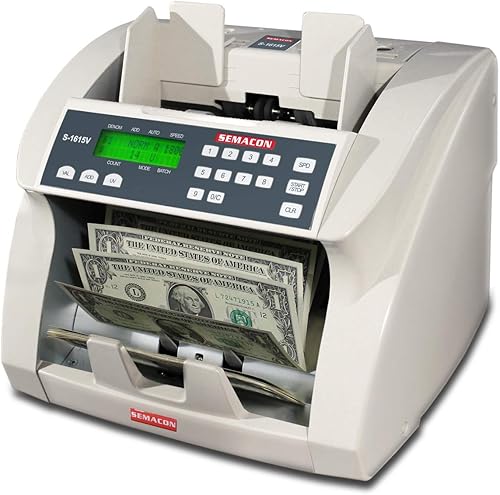 Semacon S-1615V Contador de valor de moneda de grado bancario premium (UV CF), teclado de 10 dígitos, hasta 1800 billetes por minuto, procesamiento