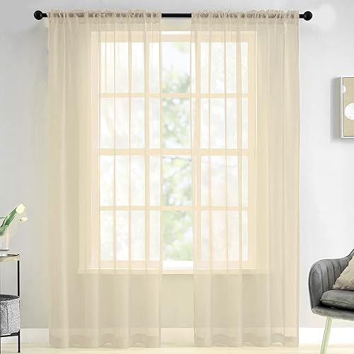 Cortinas traslúcidas de gasa marrón de 84 pulgadas de largo para dormitorio, sala de estar, decoración de Halloween, juego de 2 paneles con bolsillo