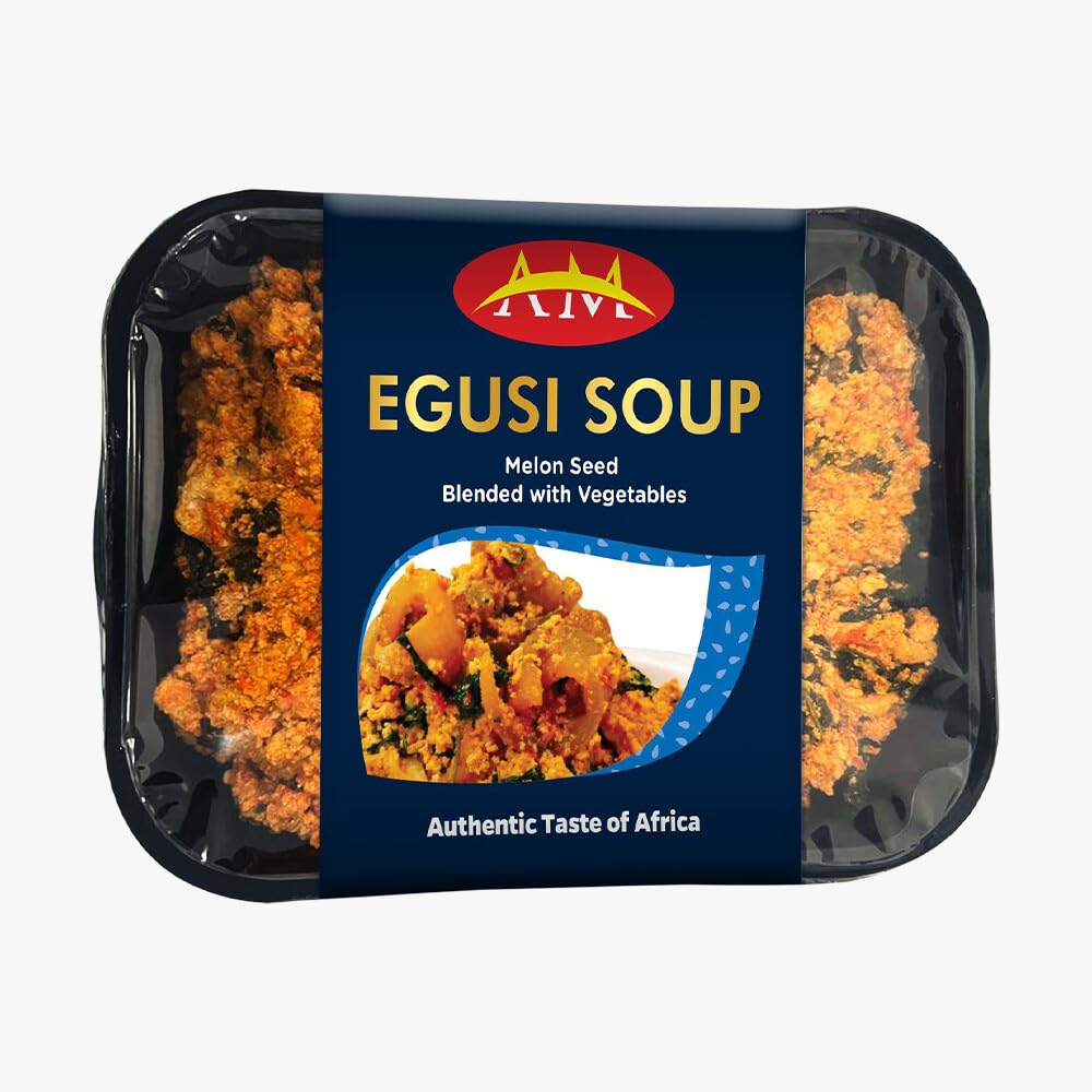 Egusi Soup 1 litre | Authentic African Flavor with Ground Melon Seed, Vegetables, Dry Fish & Assorted Meat | Traditional Nigerian Soup | Ready to Heat & Serve