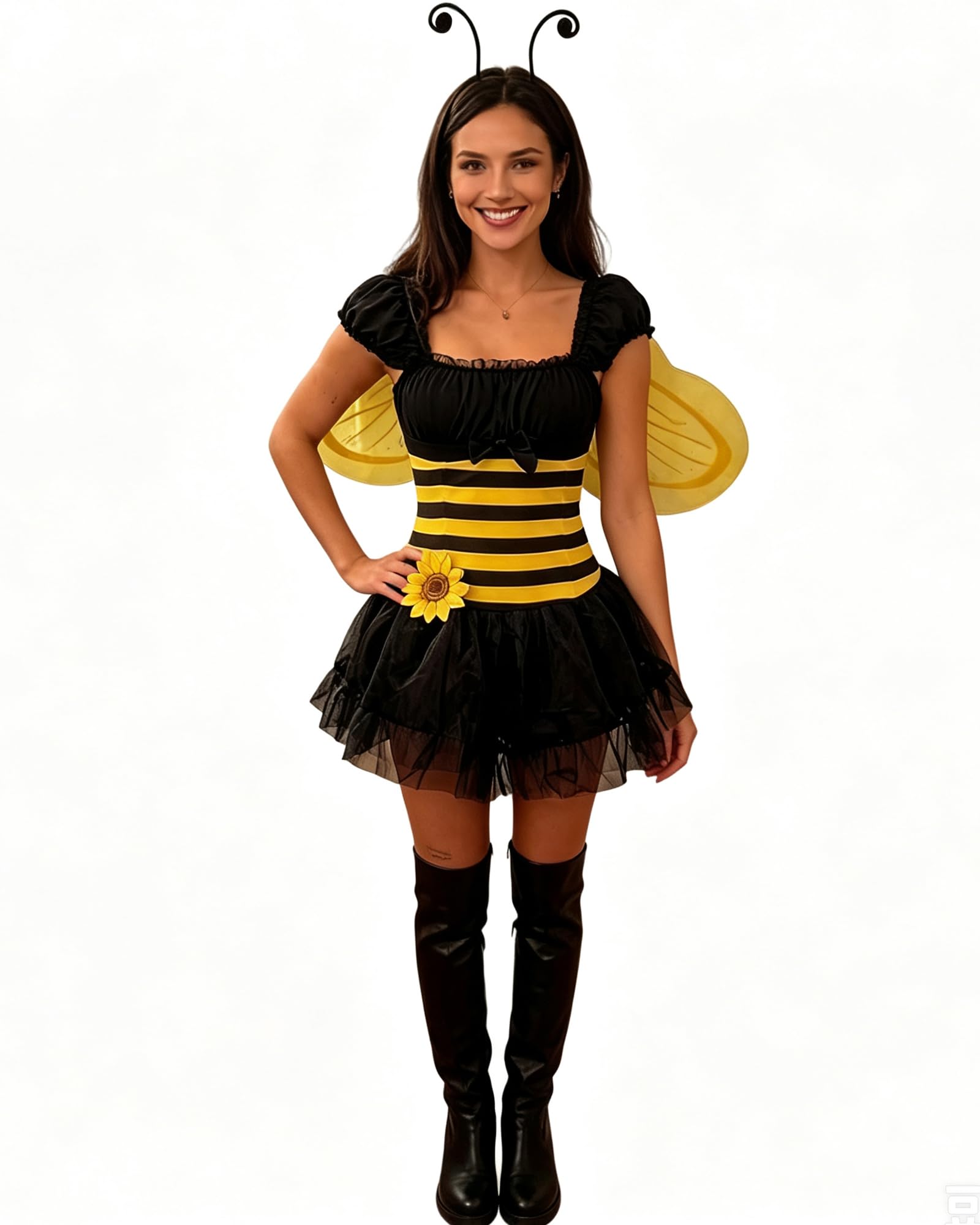 Acrawnni Halloween Bee Costume for Women Ladybug Cosplay Dress with Wings (G-Yellow, S)