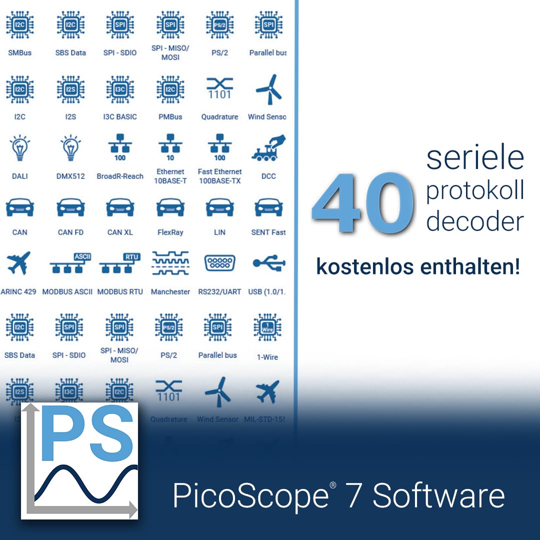 PicoScope Oszilloskop 2 Kanal 2205A Handheld Digitaloszilloskop Kit 25 MHz, 200 MS/s, inkl. 2 Kanäle, Tastköpfen und PS7 Software für Windows, Mac, Linux