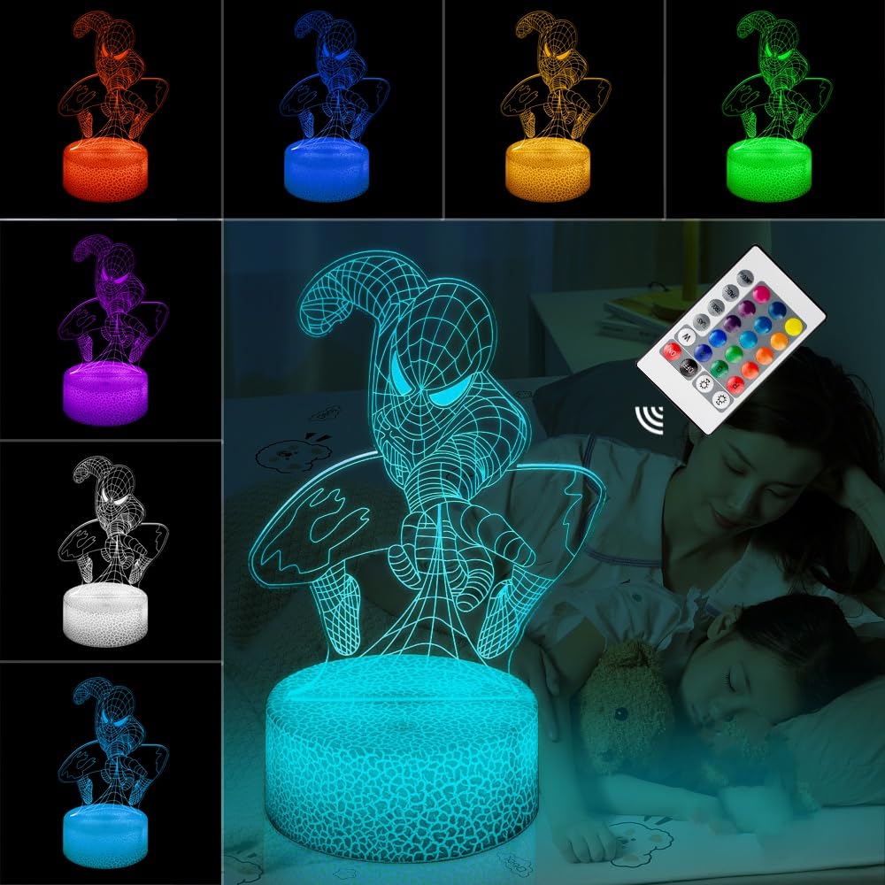 GOODDEYUN Kids Toys 3D Night Light,Superhero Christmas Gift Birthday 3D Illusion Lamp for Kid Girl Boy Room Decor, 16 Colors Remote Control