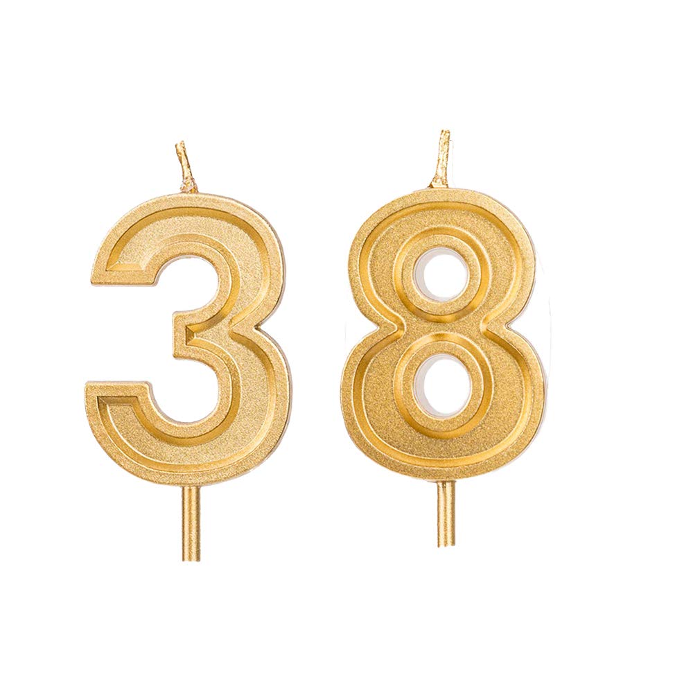 Bailym 2.76 inch 38th Birthday Candles,Gold Number 38 Cake Topper for Birthday Decorations Party Decoration