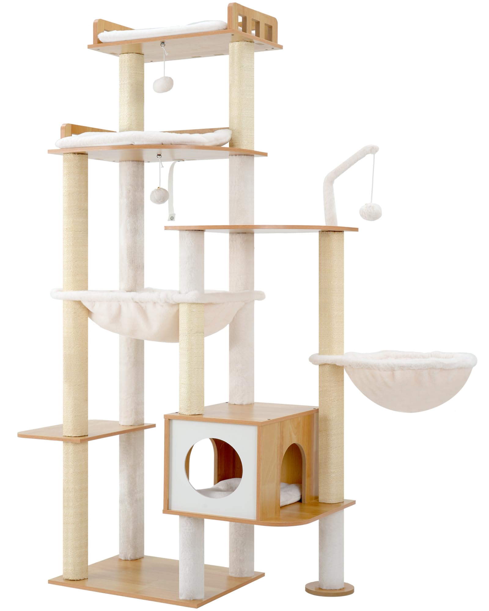 Heybly Arbre à Chat Tour 179 cm pour Gros Chats Intérieur, Structure Extra Stable, Meuble pour Chats Moderne avec Poteaux à Griffoir en Sisal, Condo & Hamacs, Coloris Noyer HCT121WB