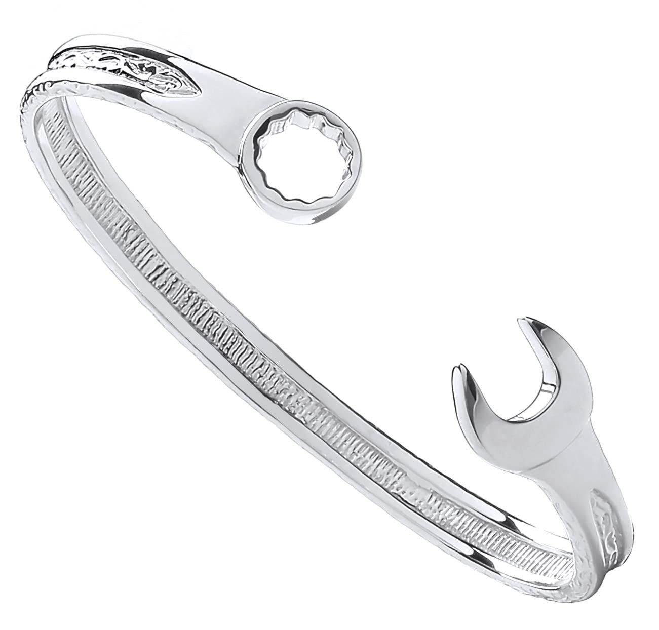 Old English Jewellers Bracciale rigido da uomo in argento Sterling con chiave inglese pesante, larghezza 7 mm