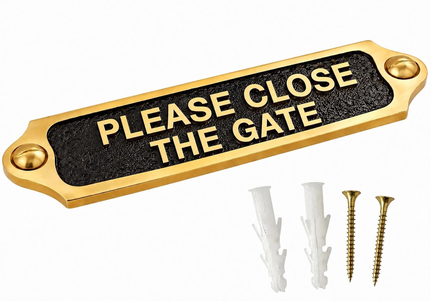 Please Close the Gate Brass Door Sign with Black Background, Cast Metal Wall Plaque with Fixings Included, Indoor & Outdoor Entrance Notice for Homes, Farms, Gardens, Offices & Driveways — image 1